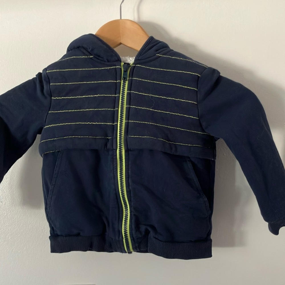 Tommy Bahama boys 2T full zip Navy Blue with neon yellow Striped Hoodie …